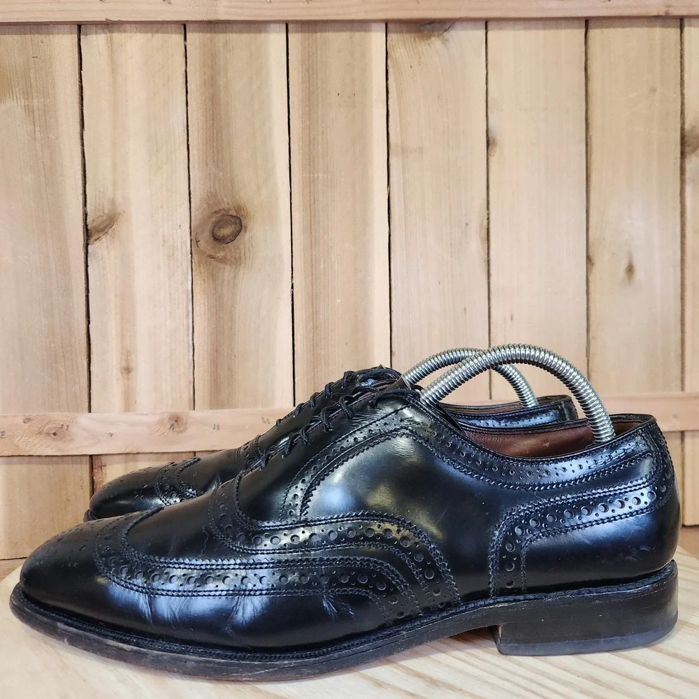 Allen Edmonds McAllister Shoes Mens 8.5‎ D Black Leather Wingtip Oxford USA
